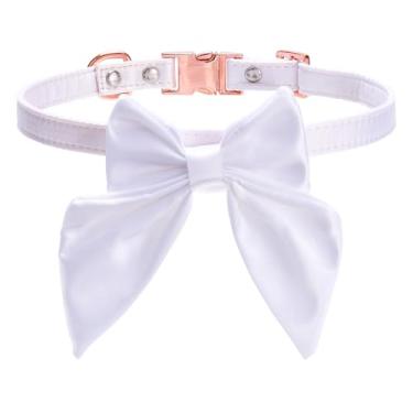 Imagem de Coleira para cães com gravata borboleta removível ajustável, coleira de gravata borboleta moderna para filhotes e gatos pequenos, branca, PP