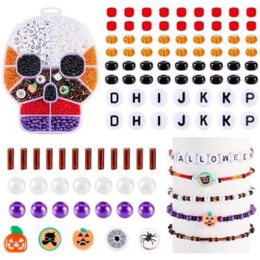 Imagem de Kit de pulseira da amizade de Halloween, tubo e arroz, redondo e plano, contas redondas e de abóbora para artesanato, aniversário, faça você mesmo, presentes de Halloween, lembrancinhas de festa