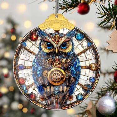 Imagem de Enfeites de Natal para pendurar em cristal de coruja, enfeites de árvore de Natal feitos à mão, decoração de carro e casa - presentes de Natal, decoração de artesanato em acrílico, ideias de troca de