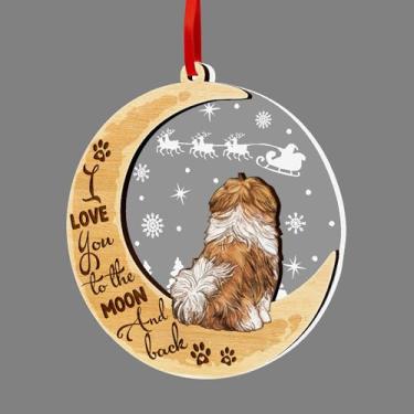 Imagem de GOSBLUE Shih Tzu Ornamentos de árvore de Natal, Shih Tzu 2 camadas de madeira e enfeite de acrílico, decoração de Natal 2024 para amantes de Shih Tzu, mãe de cachorro, pai de cachorro, amantes de