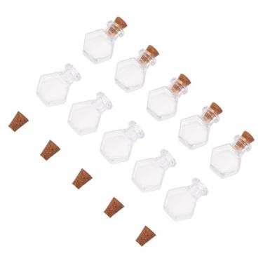 Imagem de 10 minigarrafas de vidro com rolhas de cortiça, hexágono, transparente, mini frascos de desejos, pequenos frascos de vidro, cortiça para casamento, aniversário, festa de Natal, decoração de casa