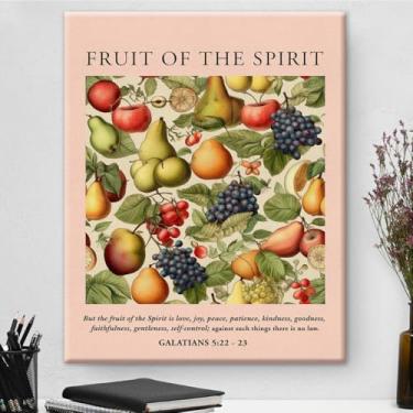 Imagem de Arte de parede em tela com versículo bíblico, retrô, cristã, fruto do espírito, gálatas 5:22-23, pôster das escrituras, impressão de frutas, arte emoldurada para cozinha, sala de jantar, decoração de
