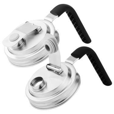 Imagem de 2 peças de tampas de pote de pedreiro, tampas de bico de aço inoxidável, tampa de bico de boca larga com alça, tampa flip para fermentação de frutas em casa, bebidas herméticas