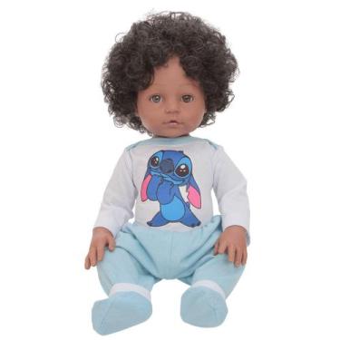 Imagem de Bebê Reborn Realista Negro Cabelo Cacheado 46cm + Itens - Cegonha Rebo