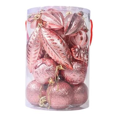 Imagem de 21 bolas de árvore de Natal, ornamentos coloridos de plástico para pendurar para festas de fim de ano, decoração sazonal (rosa claro)