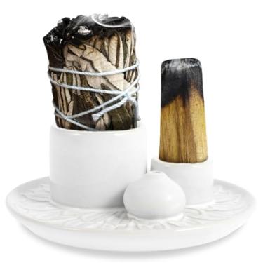 Imagem de Palo Santo Suporte de incenso de cerâmica Palo Santo Queimador de incenso multiuso Suporte de vela para queimador de incenso elegante para limpar o suporte de vela de sálvia para sala de ioga