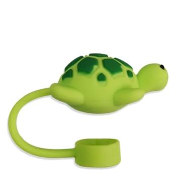 Imagem de Tampa de palha de tartaruga verde, 10 mm, capa fofa de silicone para copo Stanley, canudo à prova de poeira, pontas de canudo reutilizáveis, dispensadores de canudo (HD593)