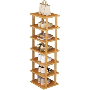 Imagem de Sapateira Vertical Pequena Sapateira Prateleira Alta Para Espaços Estreitos Sapateiras Independentes Para Entrada Sapateira De Bambu Organizador Para Quarto De Canto De Armário, 7tier