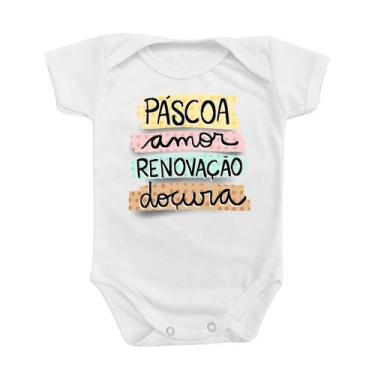 Imagem de Body de Bebê Roupinha Feliz Páscoa Jesus Renovação Amor Doçura Neutro 