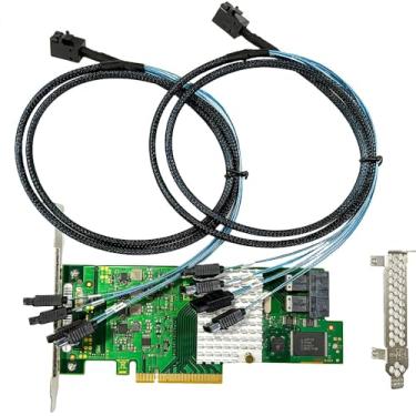 Imagem de Placa de expansão SAS HBA PCIe SATA compatível com D3307 e LSI 9300-8i IT Mode, suporte de expansão SAS, 8 portas 12Gb/s PCIe 3.0, com 2x cabos SFF-8643 para 4X SATA para NAS TrueNAS unRAID