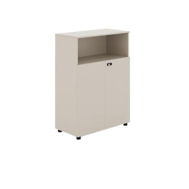 Imagem de Armário de Arquivos Armário baixo de madeira com divisória para escritório, porta dupla, armazenamento, dados, branco