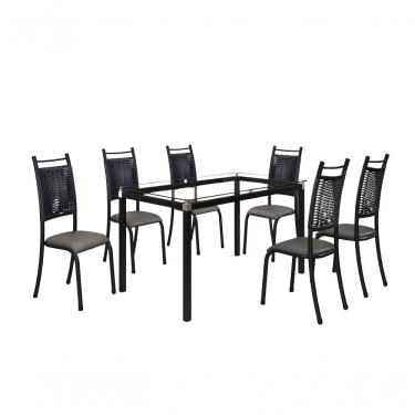 Imagem de Conjunto Chicago 06 Cadeiras Com Base Tocantins Bm Tubulares Vidro Incolor-ratan Preto-courino 124