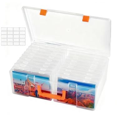 Imagem de Caixa de armazenamento de fotos 13 x 18 cm, 18 capas internas para fotos com divisórias, recipientes de armazenamento de fotos transparentes sem ácido com alça, organizador de fotos para adesivos