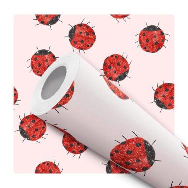 Imagem de Papel de Parede Adesivo Joaninha Vermelha Rosa Infantil Bebê Delicado 