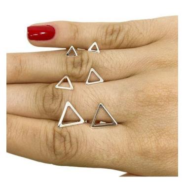 Imagem de Trio De Brinco De Triângulo Banhado A Prata 925 - Papillon Semi Jóias,