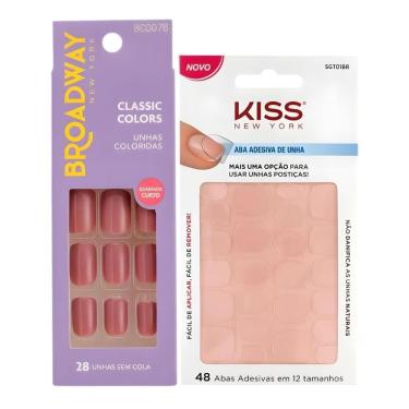 Imagem de Kit Kiss New York: Unhas Postiças Quadrado Curto Smoothie e Abas Adesivas Unhas