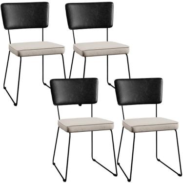 Imagem de Kit 04 Cadeiras Estofada L02 Couríssimo Preto Linho Cru