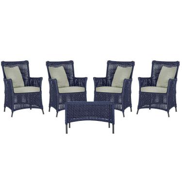 Imagem de 4 Poltronas E 1 Mesa Igapó Alumínio Preta Corda Náutica E3 Azul