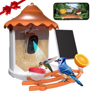 Imagem de BirdsView Alimentador de pássaros com câmera Ai 2K, painel solar, alimentador de beija-flor, casa de pássaros, alertas ao vivo e reconhecimento de espécies – ideal para amantes de pássaros