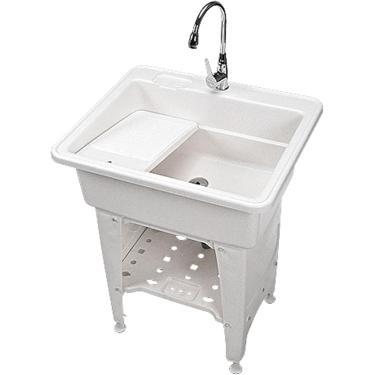 Imagem de Tanque De Lavanderia Pia Utilitária Estação De Lavagem De Animais De Estimação Pia De Lavanderia Autônoma Com Tábua De Lavar E Kit De Torneira Lavanderia Piscina, White, 80x56x85CM