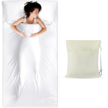Imagem de Remagr Forro de saco de dormir para adultos, lençol de fibra branca de 218 cm x 104 cm e lençol de acampamento para mochila, hotel, viagem, confortável e fácil de cuidar, sacos de dormir com zíper
