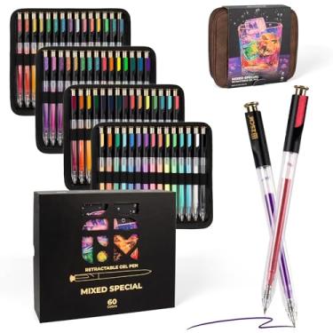 Imagem de ZSCM Caneta de gel retrátil para colorir adultos, 60 cores de grande capacidade, canetas de tinta de gel multicoloridas, caneta colorida de ponta fina de 1 mm para livros de colorir para adultos
