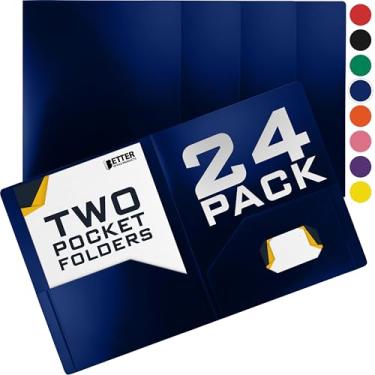 Imagem de Pasta portfólio de plástico pesado com 2 bolsos, pastas de poliéster tamanho carta da Better Office Products, pacote com 24 (azul)