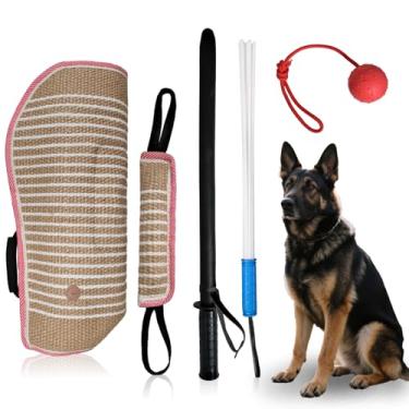 Imagem de LECEHIVO Conjunto de 5 peças para treinamento de cães, equipamento profissional interativo com 2 bastões de treinamento, travesseiro de manga de cachorro, brinquedo de puxão e bola de borracha para