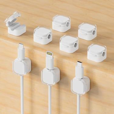 Imagem de Pacote com 9 suportes de cabo magnético, clipes de cabo magnético, adesivo forte, gerenciamento de cabos, organizador de cabos para casa, escritório, telefone, parede, mesa de cabeceira (branco)