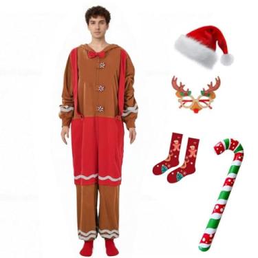 Imagem de Aliceeeysheep Macacão adulto de flanela com capuz de papai noel de gengibre de Natal para cosplay (masculino, P)