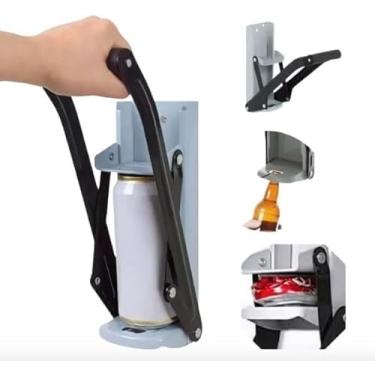 Imagem de Amassador de Latinhas de Alumínio com Abridor de Garrafas, Feito em Aço, Alça Ergonômica Emborrachada, Compactador para Reciclagem