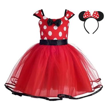 Imagem de Lito Angels Toddler Girl Polka Dots Halloween Fancy Dress Up Costume Birthday Party Tulle Dresses with Hair Hoop Size 5-6 Red
