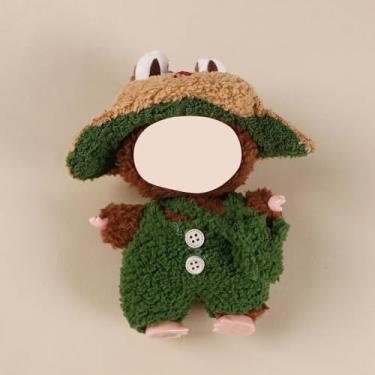 Imagem de Compatível com Labubu (sem boneca) - Chapéu de sapo verde cáqui + conjunto de macacões florestais, roupas de boneca de 15 cm/17 cm (verde)