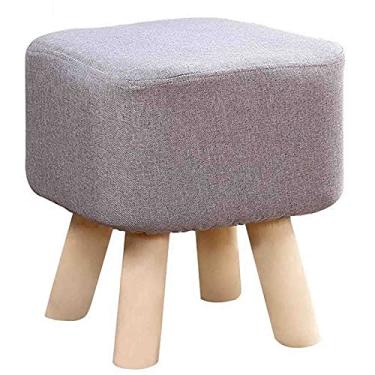 Imagem de Bancos Ottomans Banqueta de madeira maciça para troca de pés, banco pequeno, banco estofado, apoio para os pés, banco de algodão e linho, banco único para os pés/cinza/28 x 28 x 35 cm