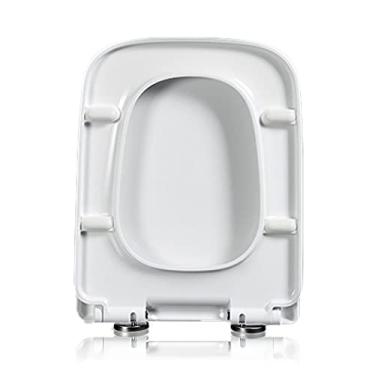 Imagem de Assento de vaso sanitário de fechamento suave, assento de vaso sanitário, assento de vaso sanitário branco, liberação rápida, com dobradiças ajustáveis de 360° fácil fixação superior, assento quadrado