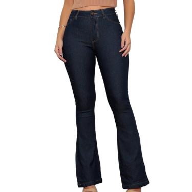 Imagem de Calça Jeans Feminina Flare Boca de Sino Lavagem Escura Premium Estilo Bloqueira-Feminino