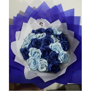 Imagem de Buquê de Rosas Eternas com Glitter (20 Rosas) (Azul escuro e azul claro)