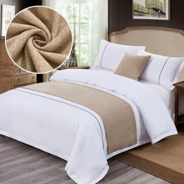 Imagem de Cachecol para cama de hotel, lenço, tecido, toalha de cauda, cor sólida, decoração de cama simples, elegante, respirável, colchas, proteção para cama de solteiro queen king size - cáqui ||Apenas 1