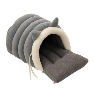 Imagem de Gralara Cama-caverna em forma de pantufa para animais de estimação, saco de dormir, esconderijo confortável e removível, casinha/para, sofá/gato, Cinza Claro