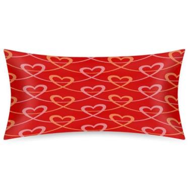 Imagem de Fronha King Size de cetim de seda para cabelo e pele, capa de almofada macia com estampa de coração, amor, vermelho, com fecho de envelope para dormir, mulheres, homens, crianças, 50 x 101 cm, 1 peça