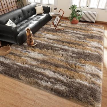 Imagem de Ailyei Tapetes felpudos para quarto, 10 x 15 cm, abstrato, marrom, macio, felpudo, tapete felpudo fofo, para quarto de meninas, quarto de crianças, atualização, antiderrapante,