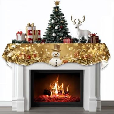 Imagem de BVBOX Cachecol de cornija de lareira de Natal, capa decorativa, cachecóis para decoração de prateleira de lareira de Natal e inverno (178 cm C x 43 cm L, Natal dourado)