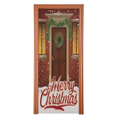 Imagem de ATTX Capa para porta da frente da guirlanda de Natal - Decoração de férias de tecido elástico lavável para festas, casa, decoração de porta da frente, 81 x 199 cm (168)