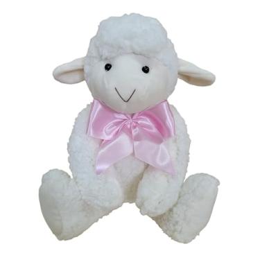 Imagem de Ovelha De Pelúcia Várias Cores De Laço Macia Fofinha 22 Cm (Laço Rosa)