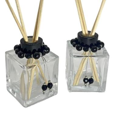 Imagem de Kit 10 Frascos de Vidro Cubo 100ml para Difusor de Ambiente com Tampas Luxo e Pingentes Decorativos(PRETO)