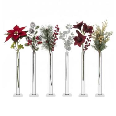 Imagem de Roshtia 6 tubos de teste de vidro transparentes para vasos de flores com base de metal magnético, decoração de mesa moderna de 17,78 cm x 1,5 cm para casa, escritório, casamento, adequado para flores