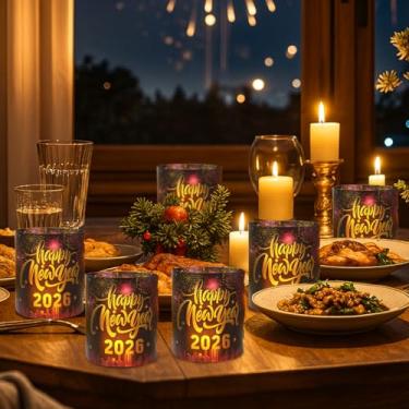 Imagem de Abajur de relógio de ano novo 2026, abajur fosco de tambor de fogos de artifício colorido sem lâmpada, abajur moderno para quarto, sala de estar, decorações de ano novo