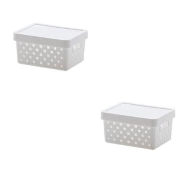 Imagem de Kit 2 Caixa Organizadora C/ Tampa Quadratta 19x14x10 Branco - Paramoun