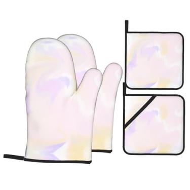 Imagem de Conjunto de luvas de cozinha estampadas em aquarela com suportes de tampa, luvas de forno resistentes ao calor para manusear panelas quentes, grelhar, churrascos, kit de 4 peças.