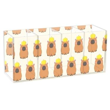 Imagem de Burbuja Porta-canetas de acrílico capivaras de desenho animado, 4 compartimentos, suporte de lápis transparente para pincel de maquiagem estacionário, acessórios de mesa de escritório em casa